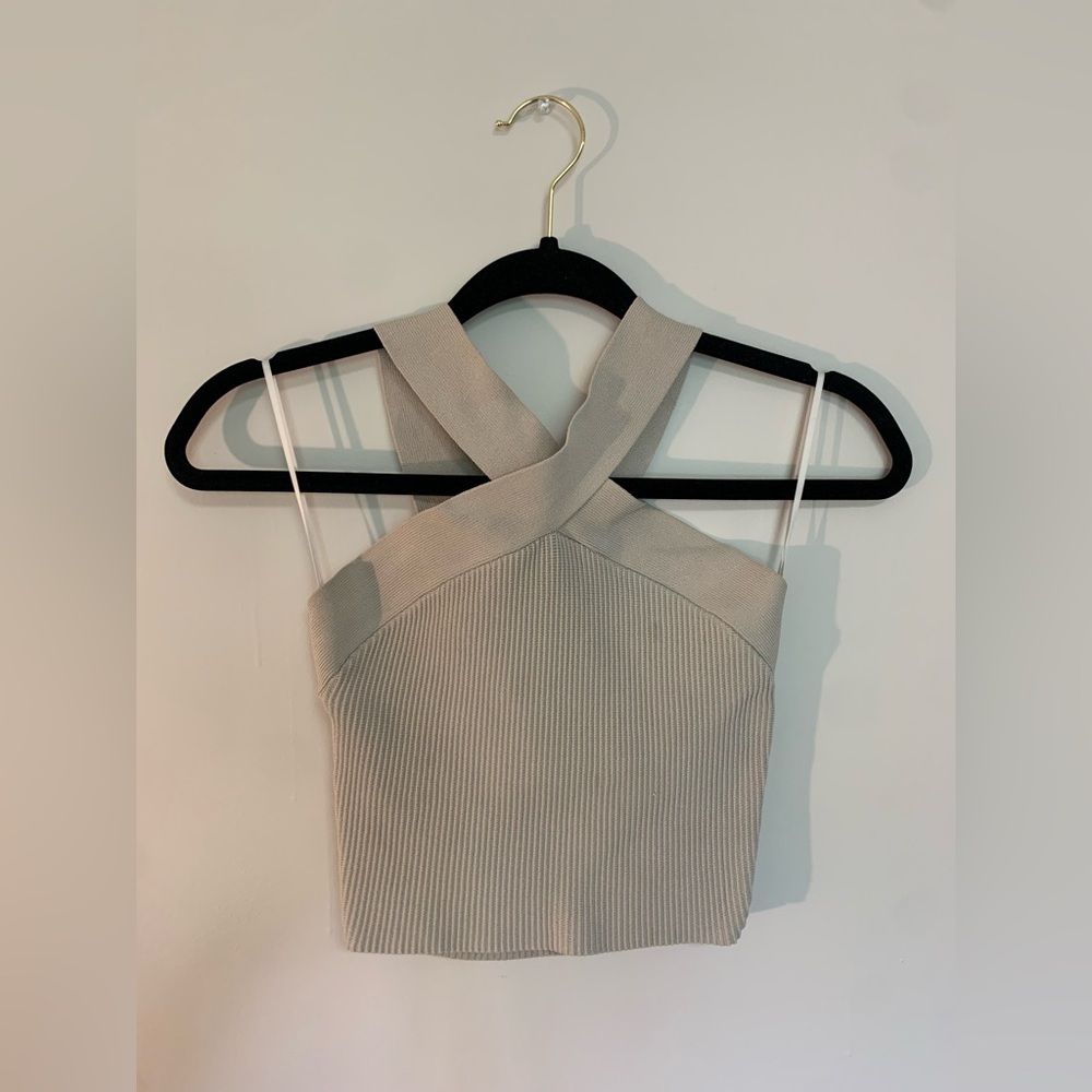 Babaton Cream Ribbed Crop Tank Top